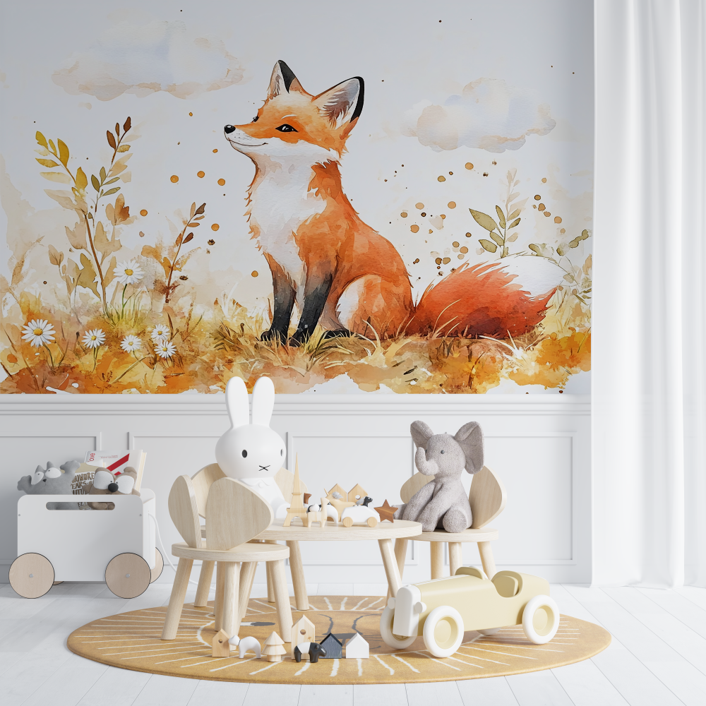 Watercolor Baby Fox Wallpaper | Murals Wallpaper