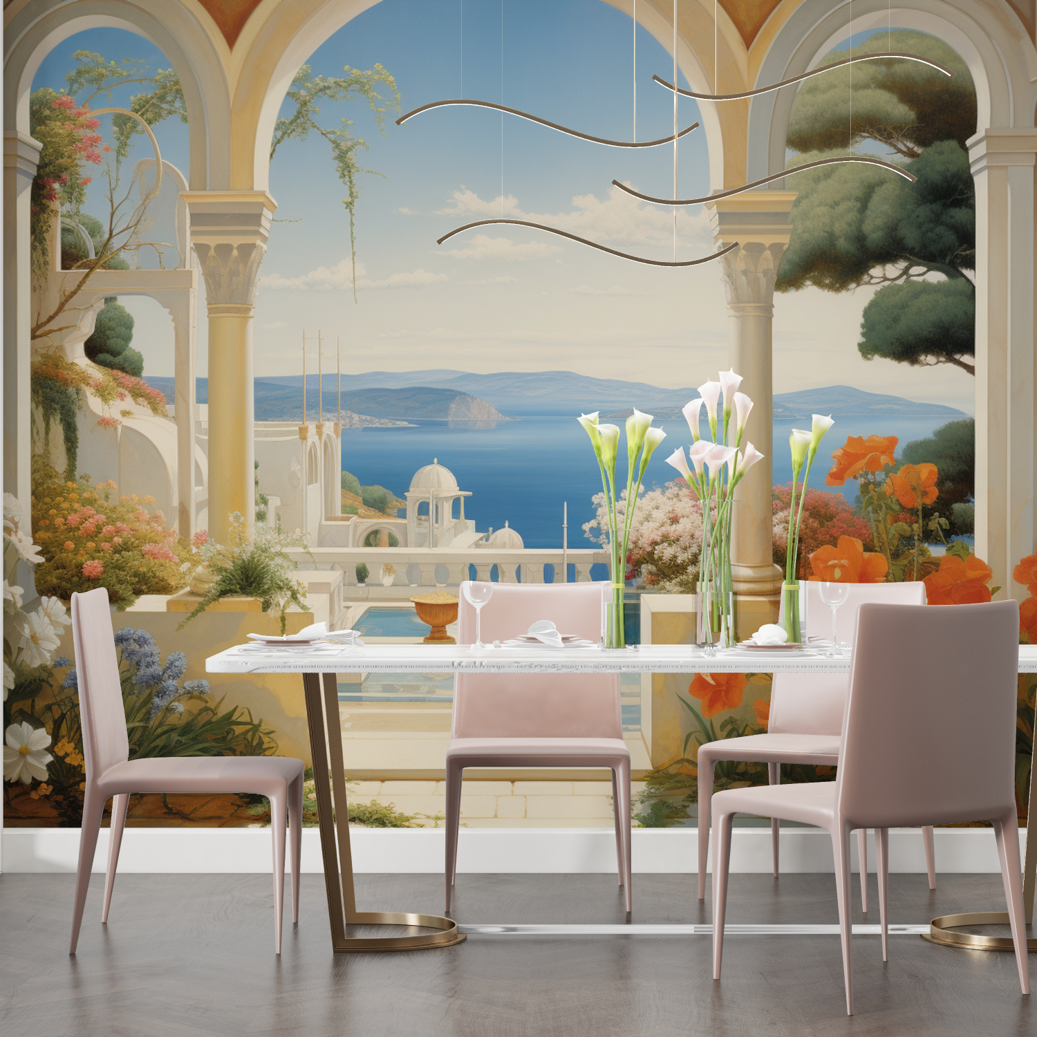 Watercolor Mediterranean Landscape Wallpaper | Murals Wallpaper