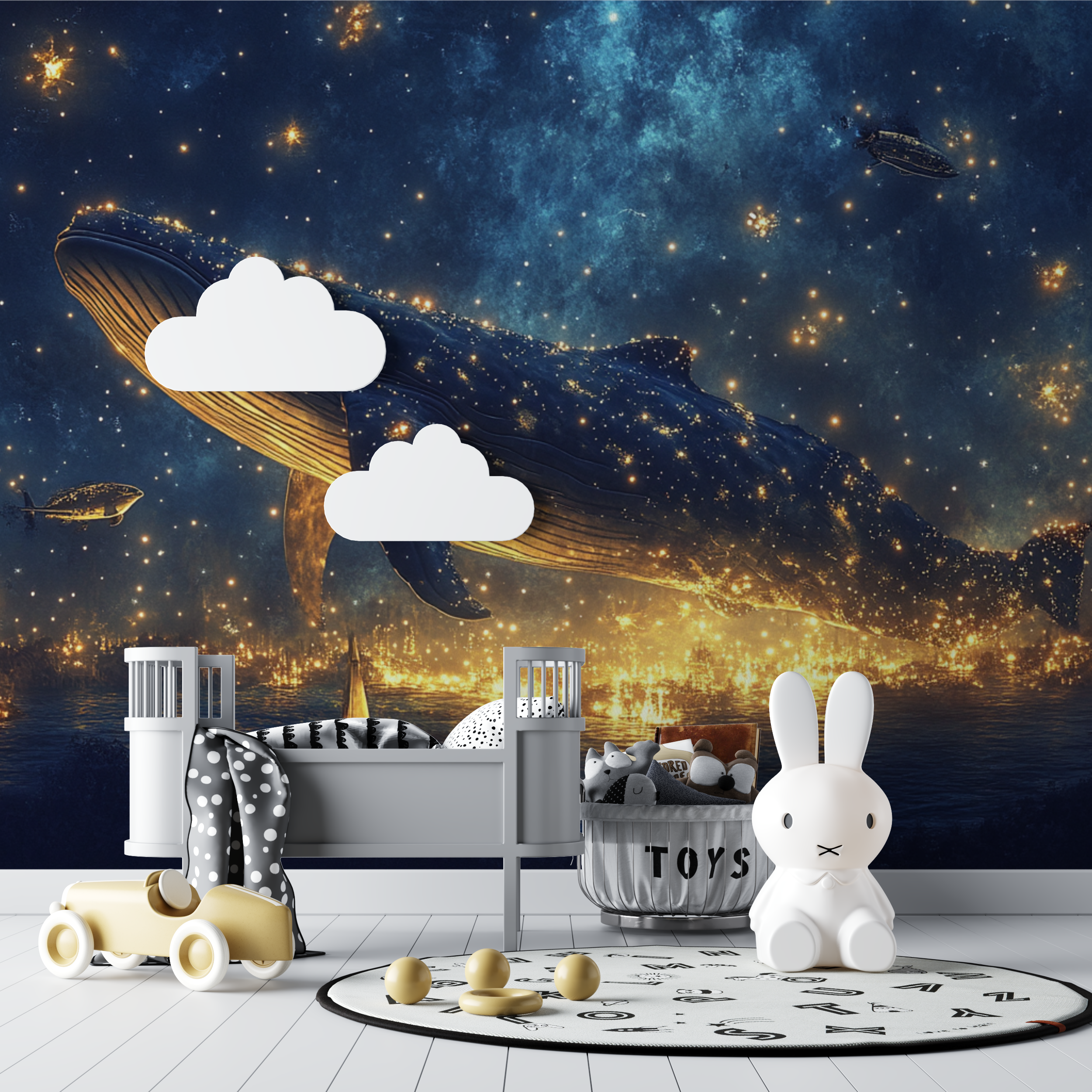 Whale and Stars Panoramic Wallpaper | Murals Wallpaper