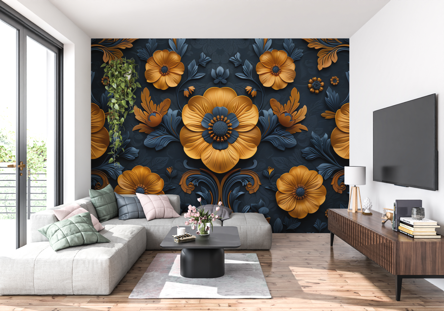 Orange and Blue Petrol Wallpaper | Murals Wallpaper