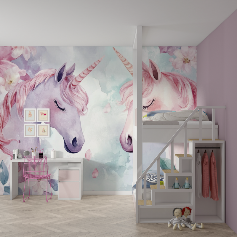 Tapeten-Tapisserie-Einhorn-Duo für Schlafzimmer