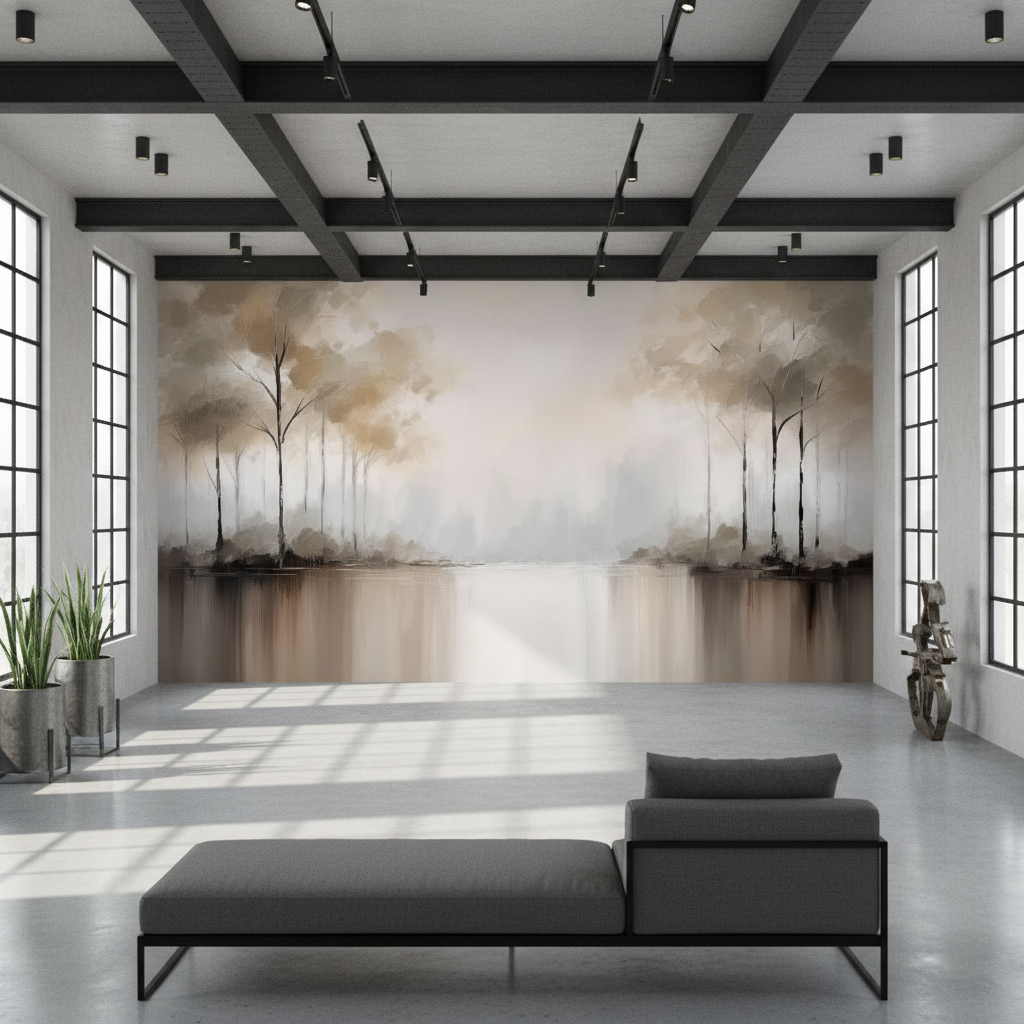 Soft Abstract Lake Trees Mural Wallpaper