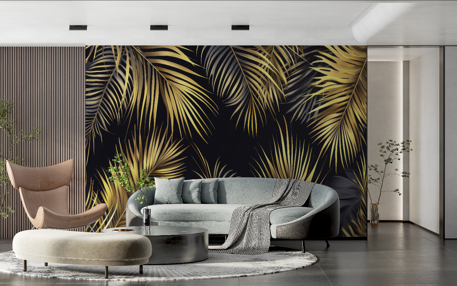 Black and Gold Palm Leaf Wallpaper | Murals Wallpaper
