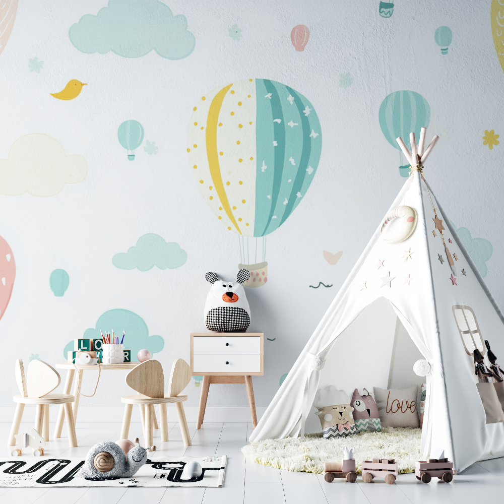 Hot Air Balloon and Colorful Balloons Wallpaper | Murals Wallpaper