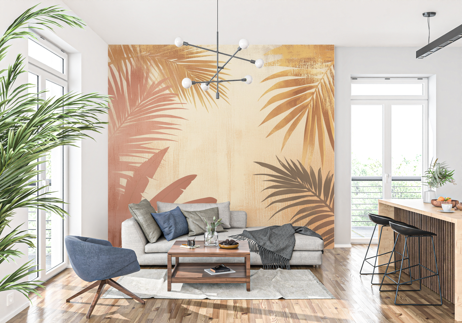 Terracotta Wallpaper with Stylized Palms | Murals Wallpaper