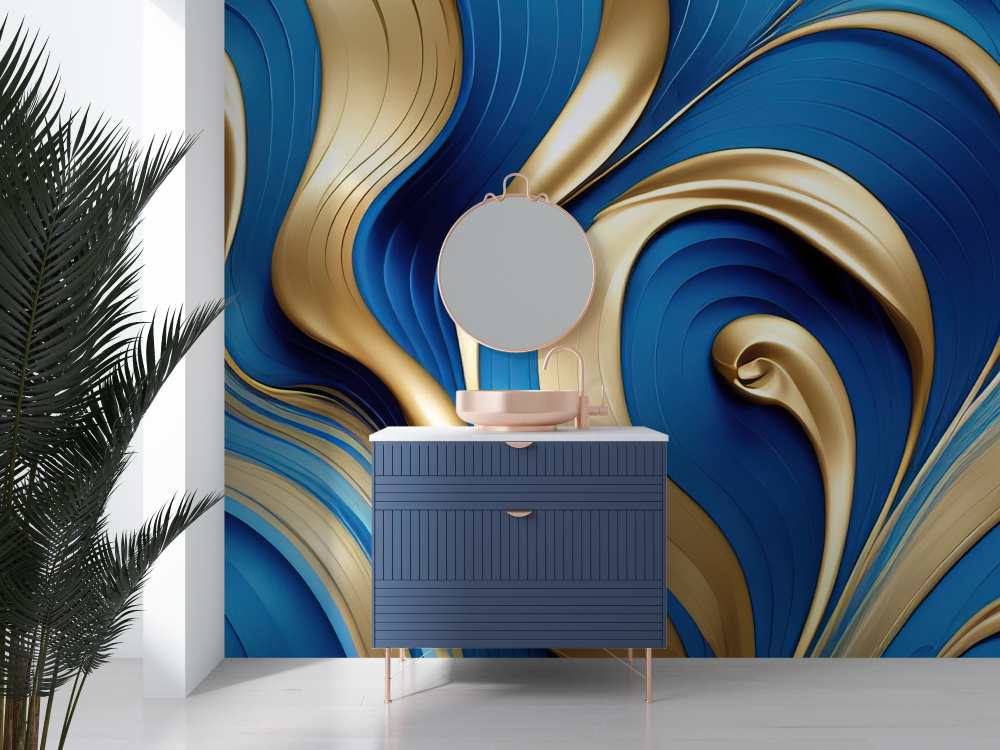 Blue Gold Bathroom Wallpaper | Murals Wallpaper