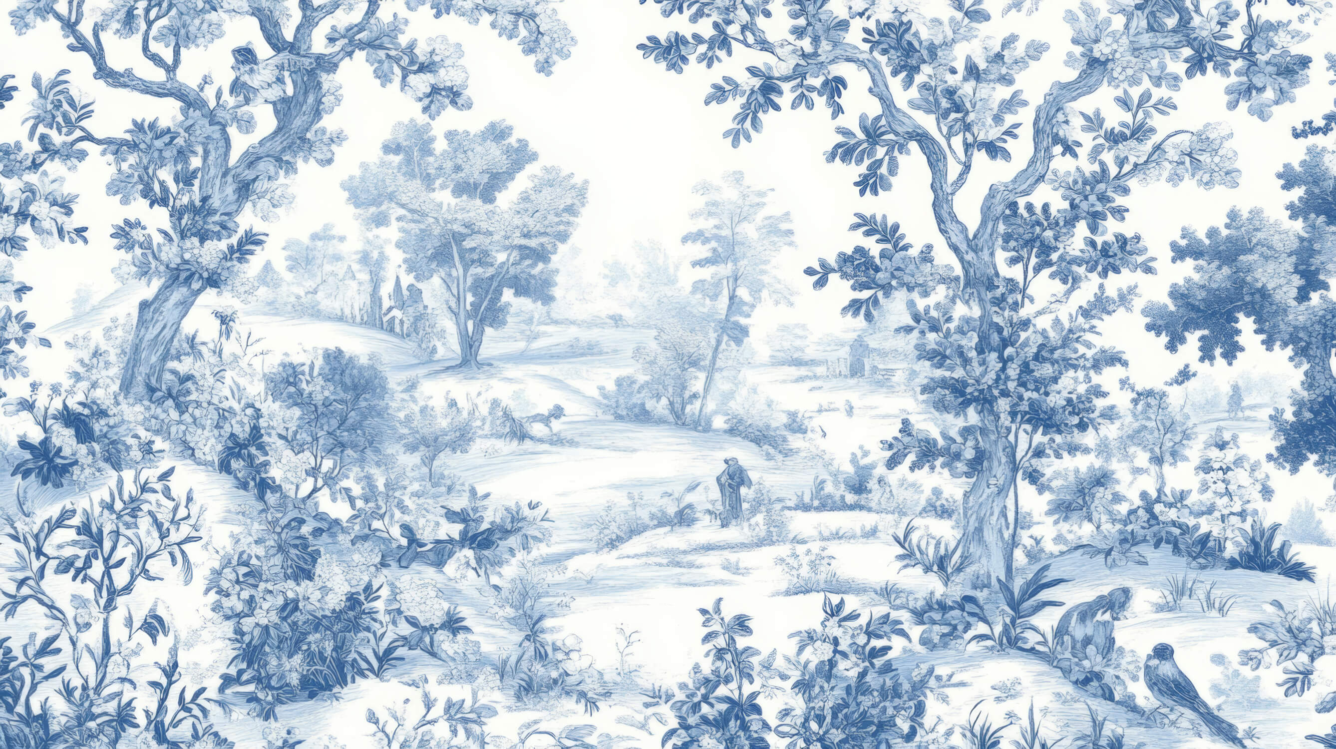Papier Peint Toile De Jouy Foret Bleu