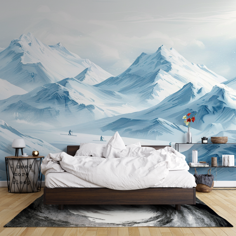 Mountain Skiers Blue Wallpaper | Murals Wallpaper