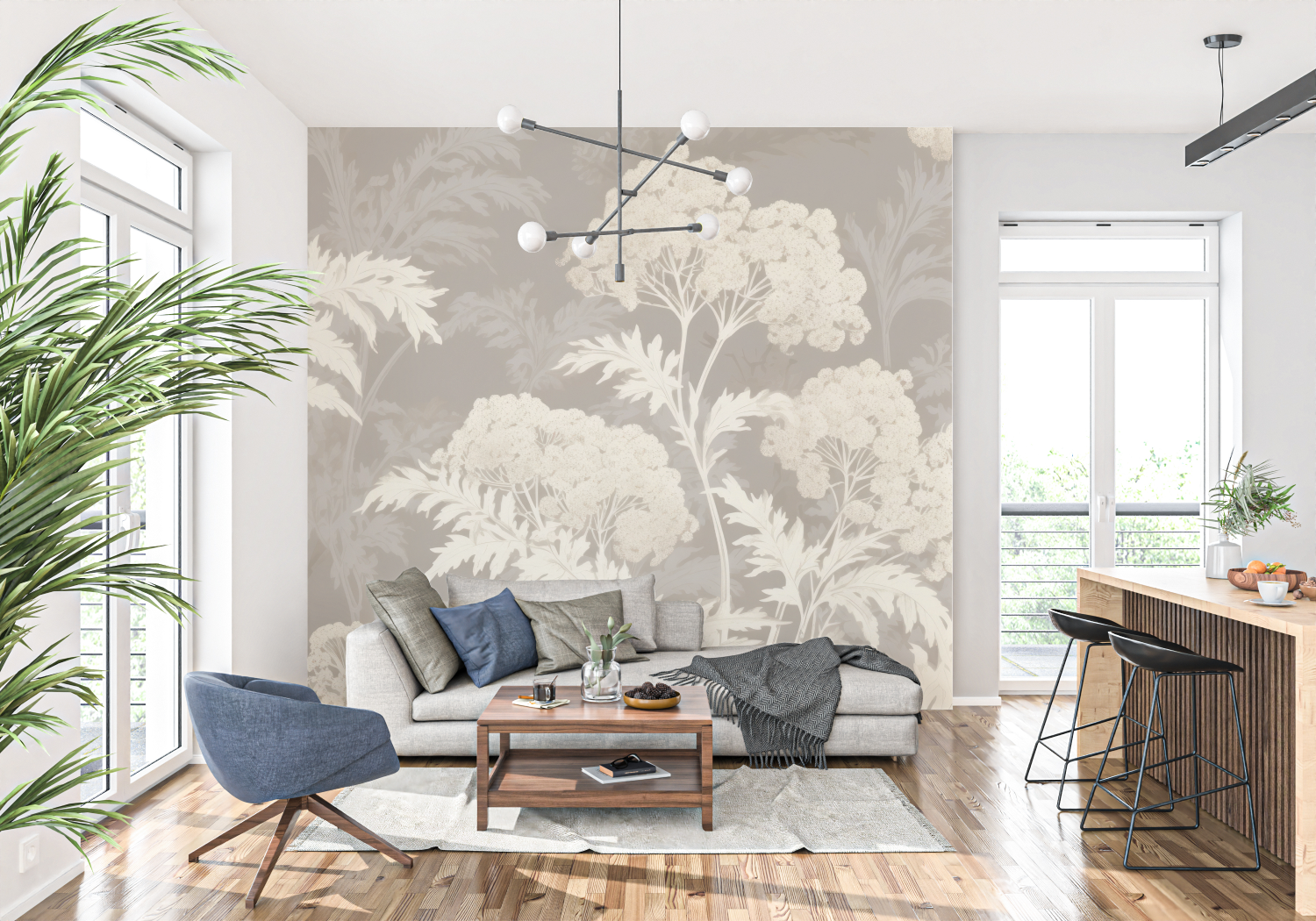 Beige Cotton Toile de Jouy Wallpaper | Murals Wallpaper