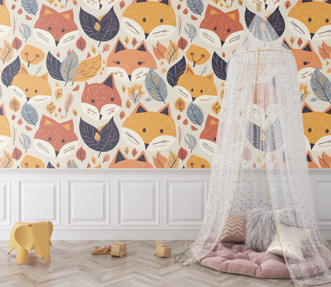 Fox and Colorful Patterns Wallpaper | Murals Wallpaper