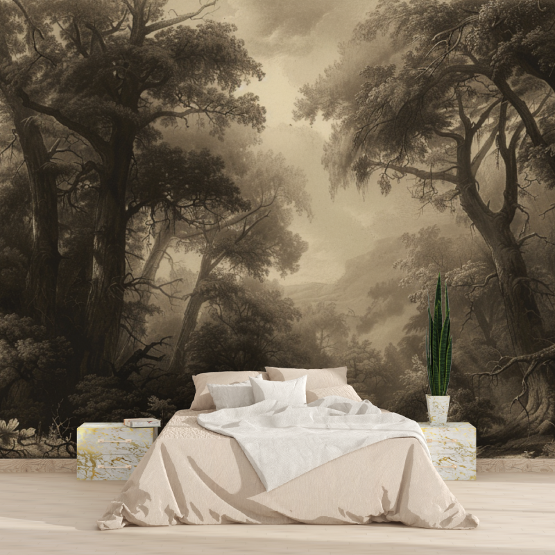 Panoramic Forest Wallpaper for Living Room | Murals Wallpaper