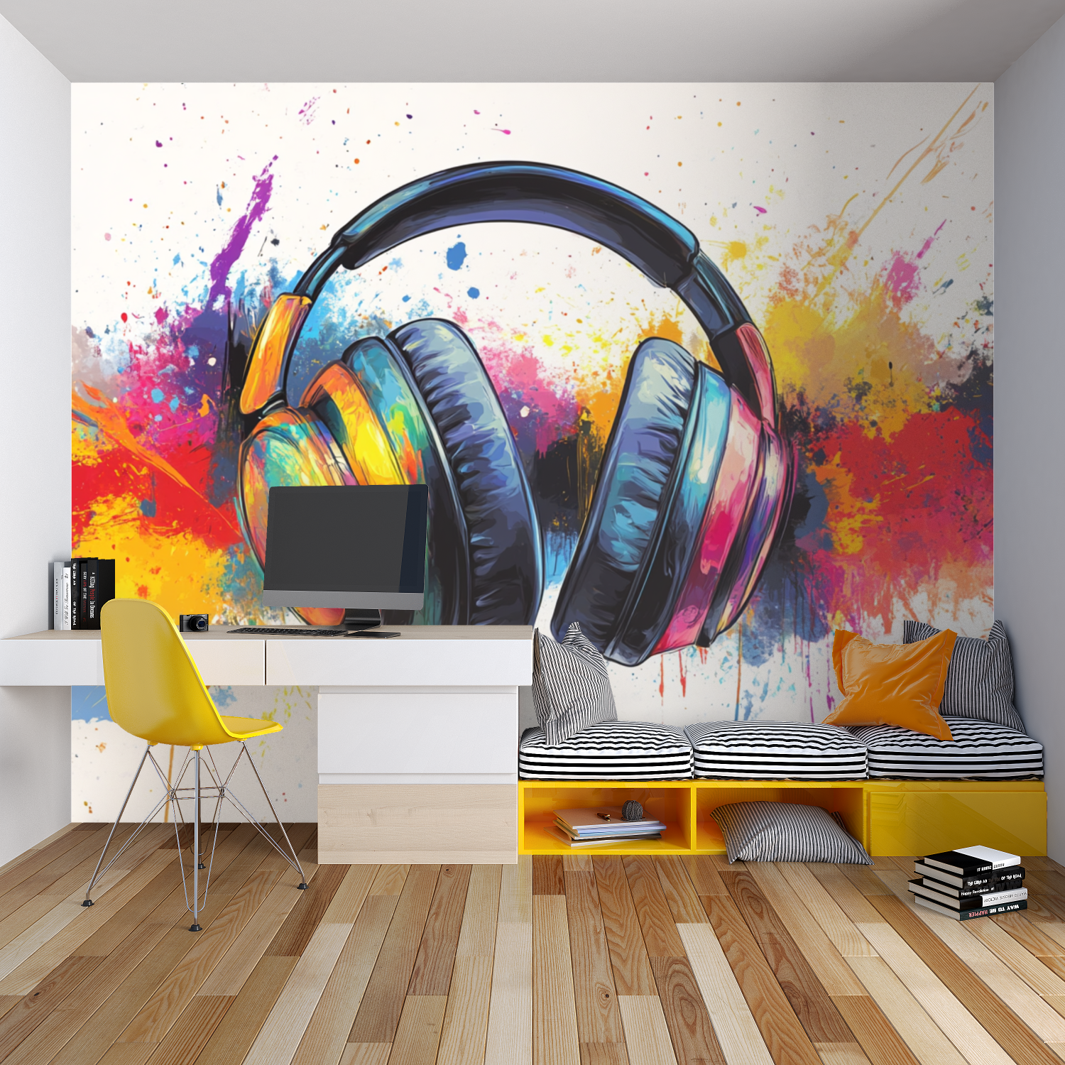 Tapeten-Casque-Kunst-Graffiti-Zimmer-Garcon-Lit