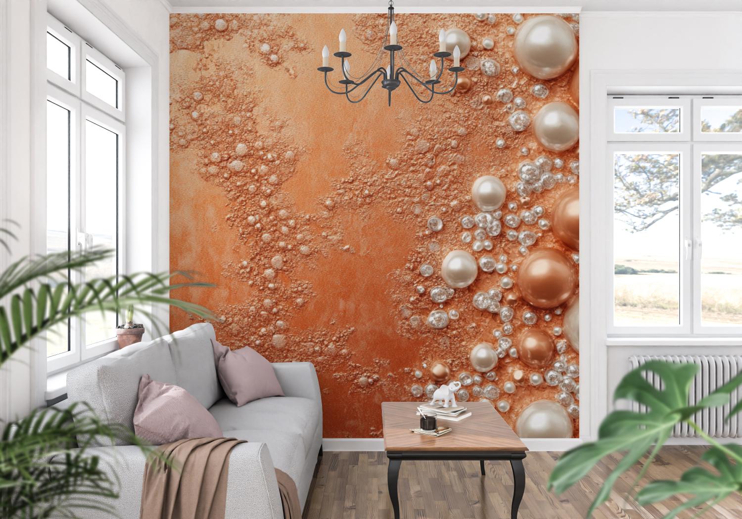 Terracotta Wallpaper with Pearlescent Beads | Murals Wallpaper