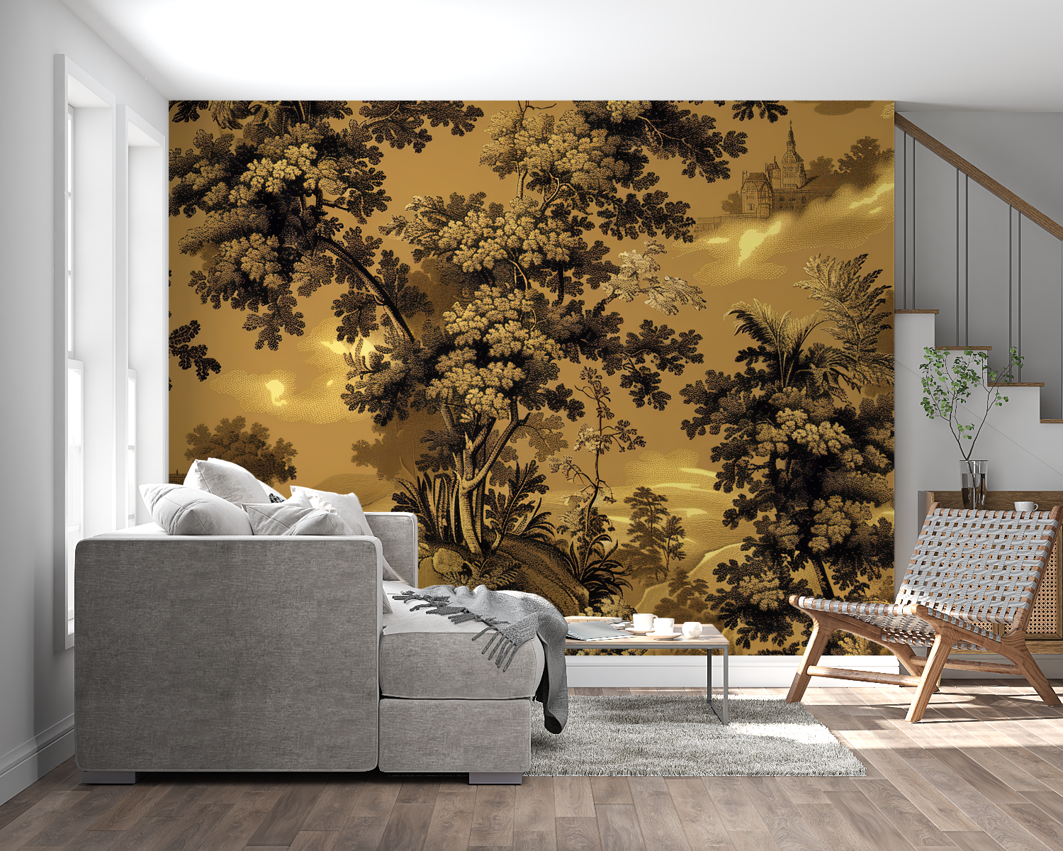 Gold Japanese Scenic Wallpaper | Murals Wallpaper