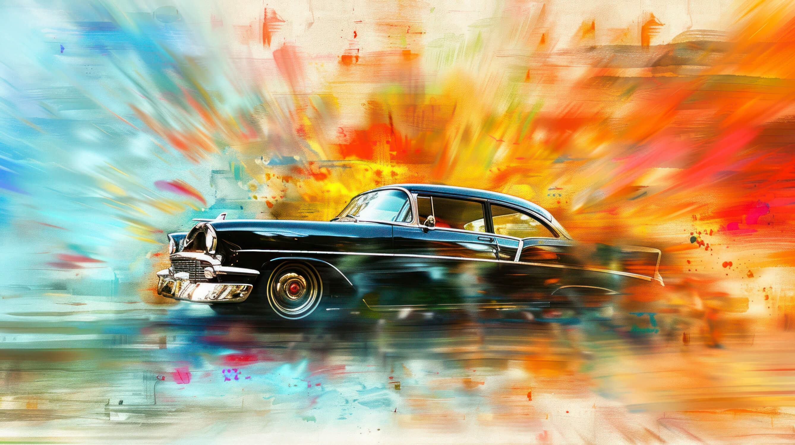 Vintage Car Explosion Wallpaper | Murals Wallpaper
