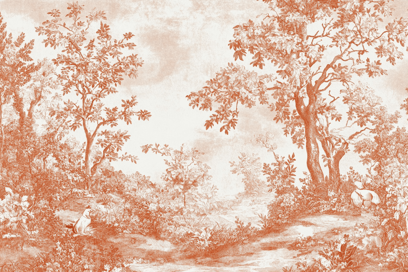 Terracotta Modern Toile de Jouy Wallpaper | Murals Wallpaper