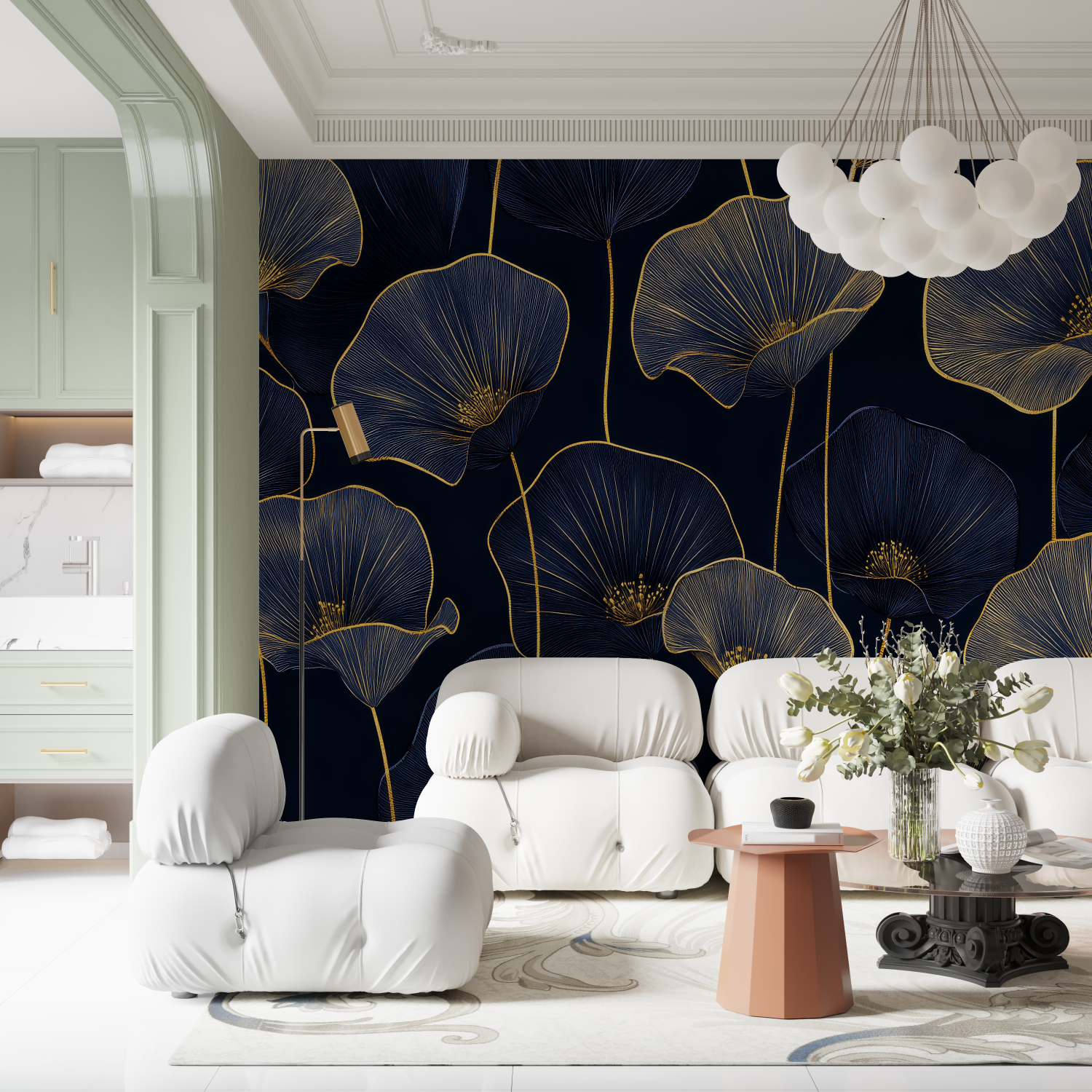 Art Deco Night Flowers Wallpaper | Murals Wallpaper