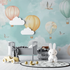 Tapete mit Heißluftballon und fliegenden Vögeln | Wandbildtapete