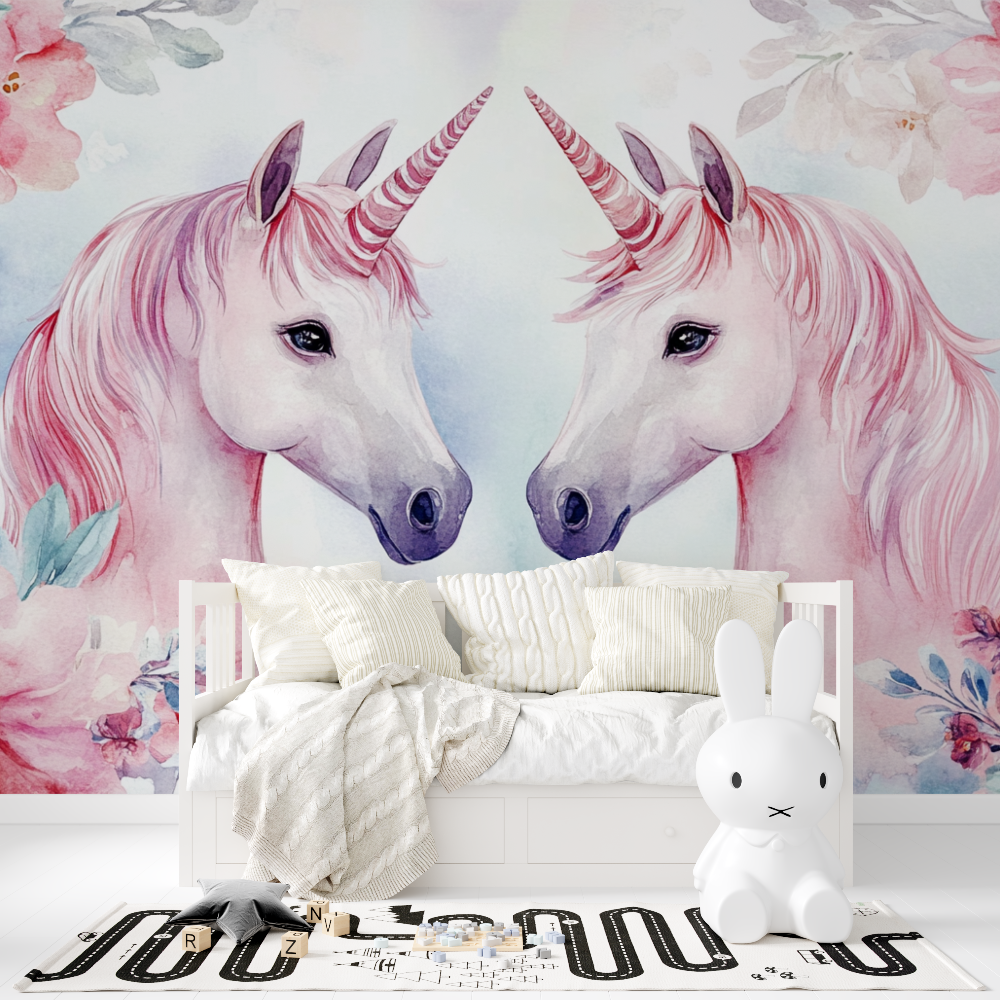 Unicorn Duo Wallpaper with Banners | Murals Wallpaper
