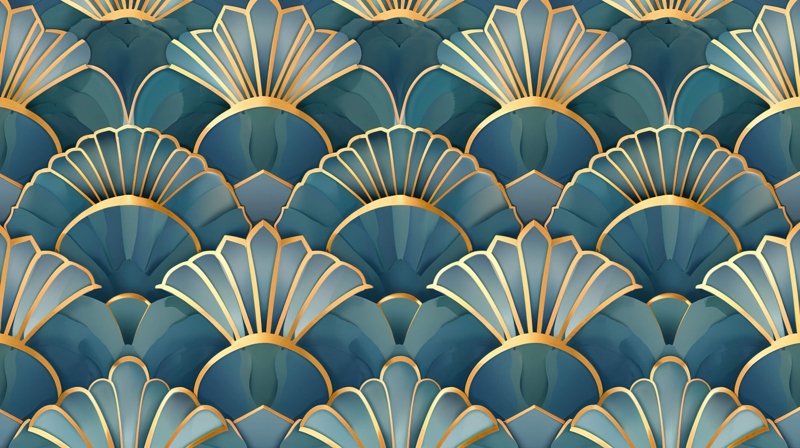 Art Deco Shells Blue Gold Wallpaper | Murals Wallpaper