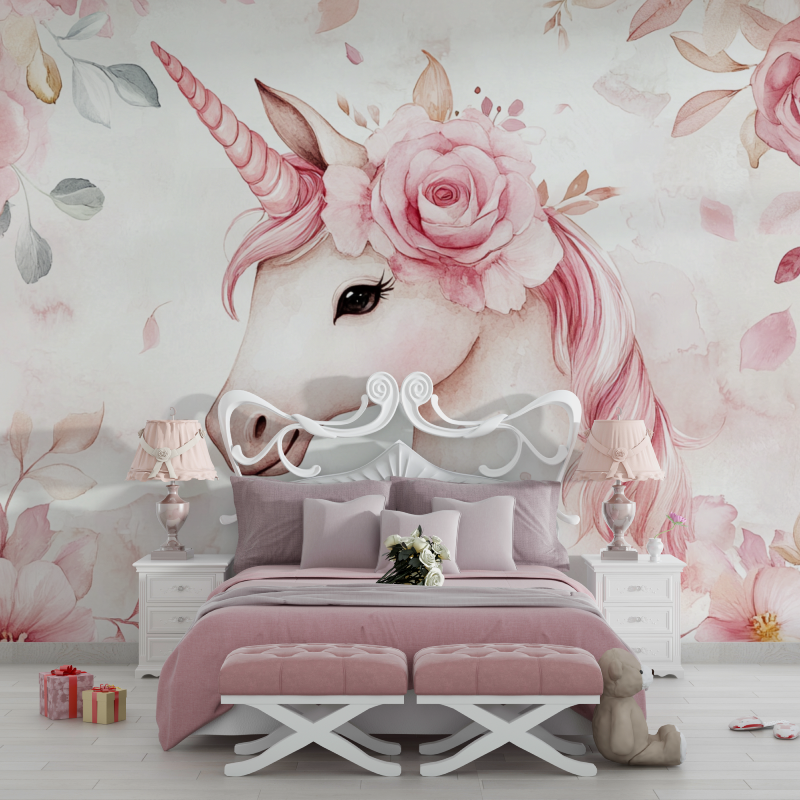 Royal Unicorn and Pink Flower Wallpaper | Murals Wallpaper