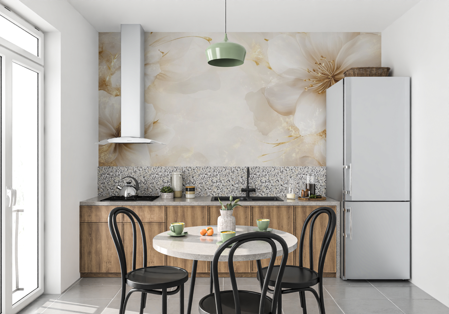 Beige and Gold Transparent Floral Wallpaper | Murals Wallpaper