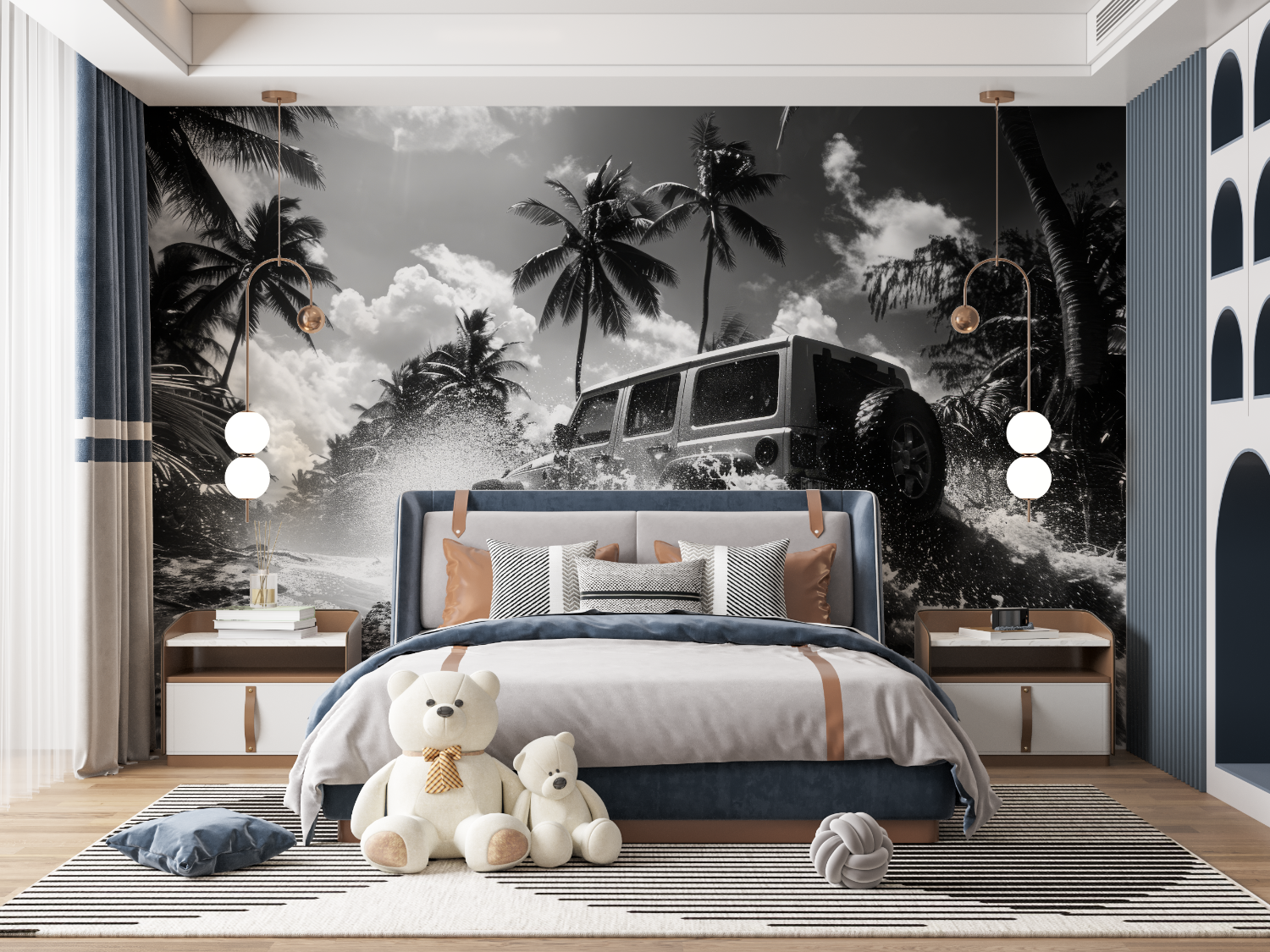 Black and White Miami Rally Wallpaper | Murals Wallpaper