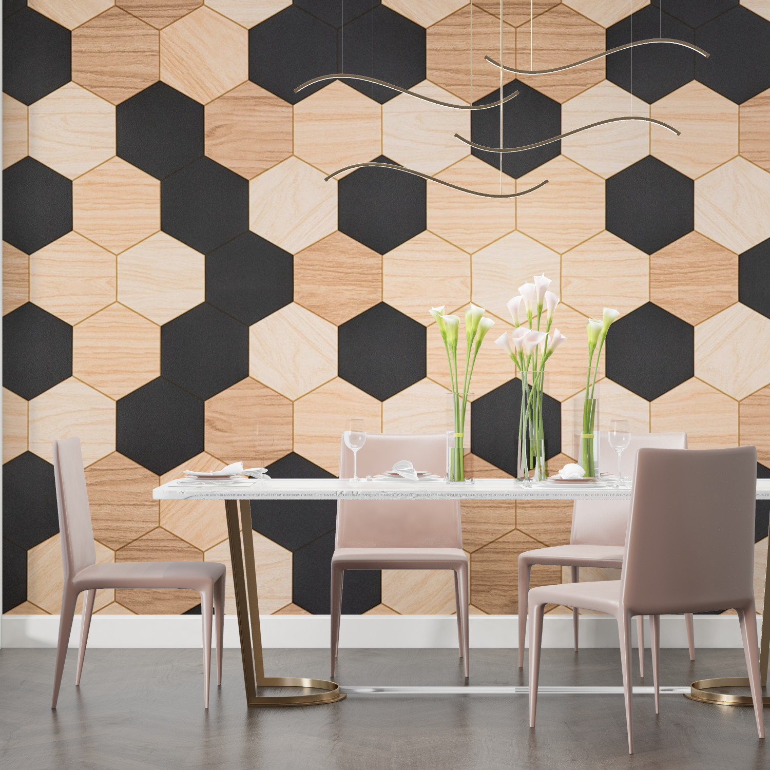Schwarze Hexagon und Holz Fototapete - Schlafzimmer Erwachsene