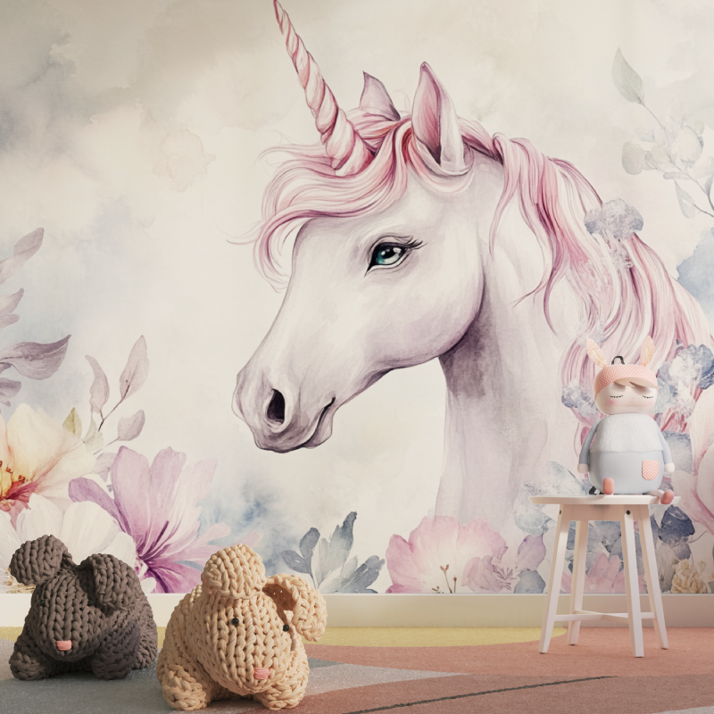 Unicorn Floral Wall Mural Wallpaper | Murals Wallpaper