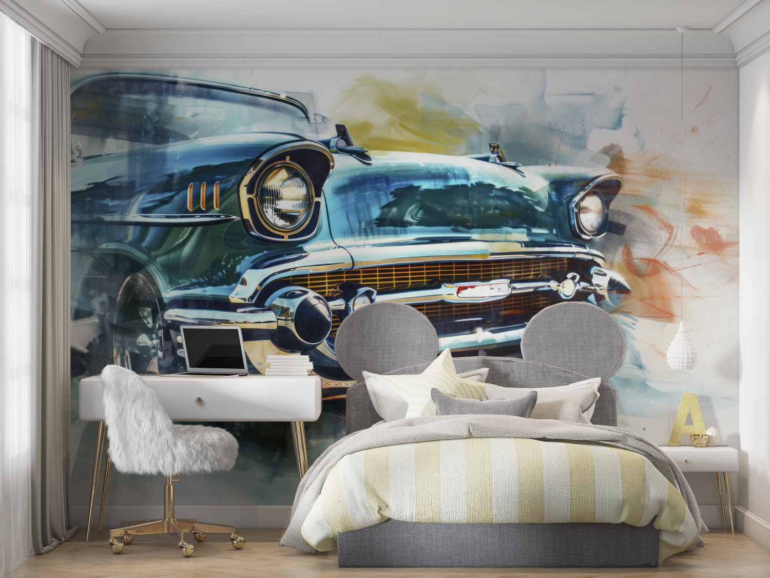 Vintage Car Watercolor Mural Wallpaper | Murals Wallpaper
