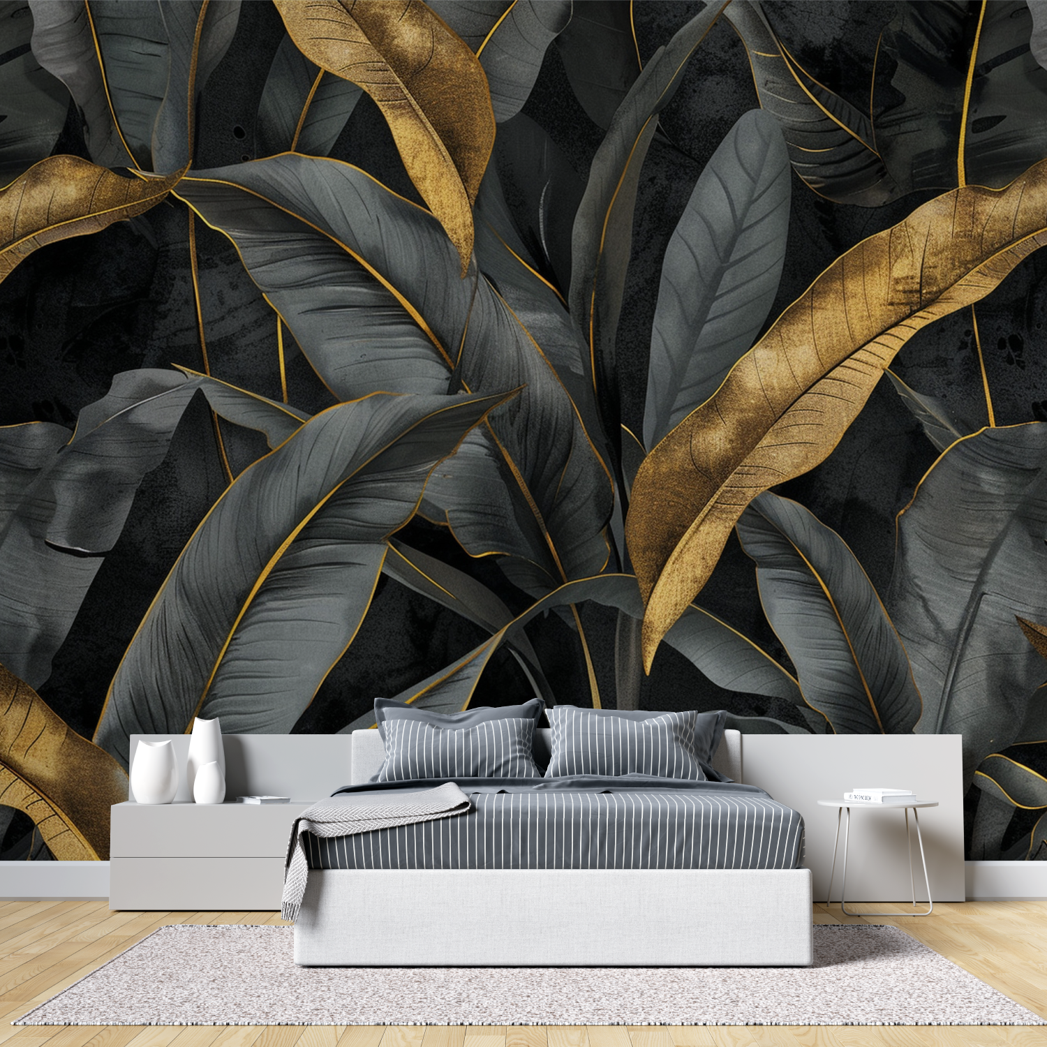 Black and Gold Banana Leaf Wallpaper | Murals Wallpaper