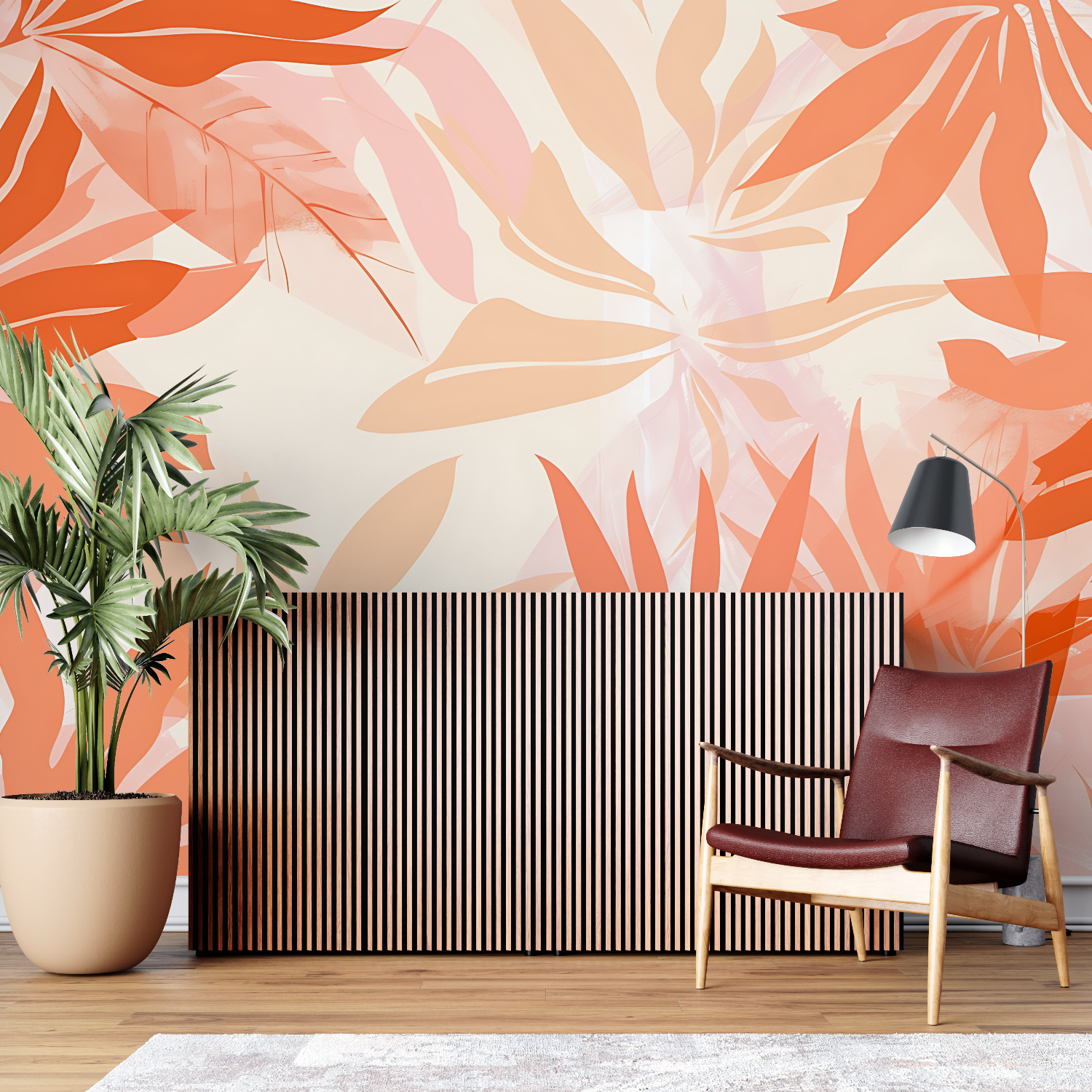 Orange Tropical Print Wallpaper | Murals Wallpaper
