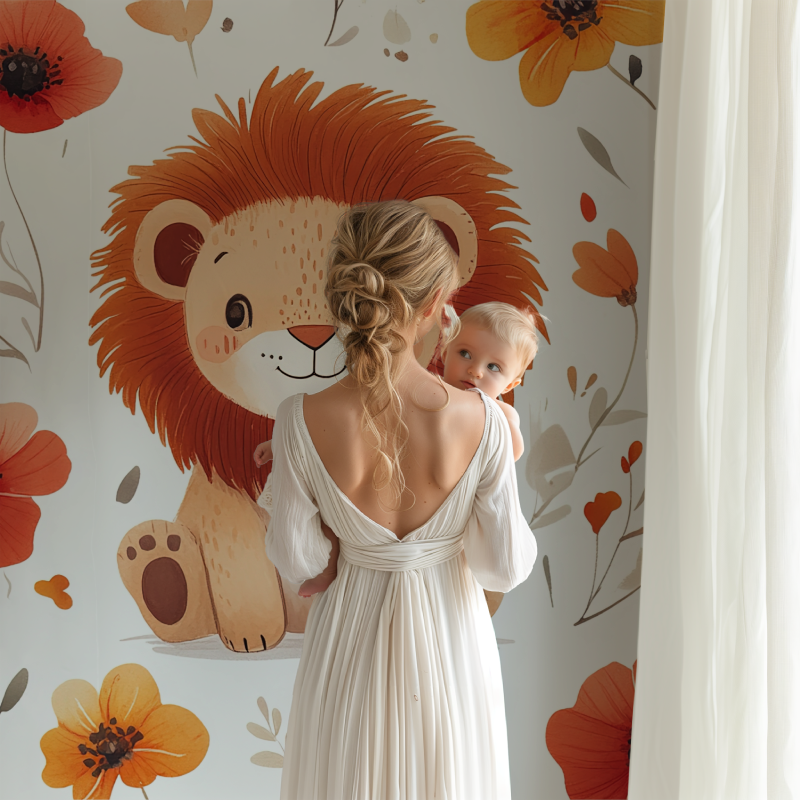 Lion and Wildflowers Wallpaper | Murals Wallpaper