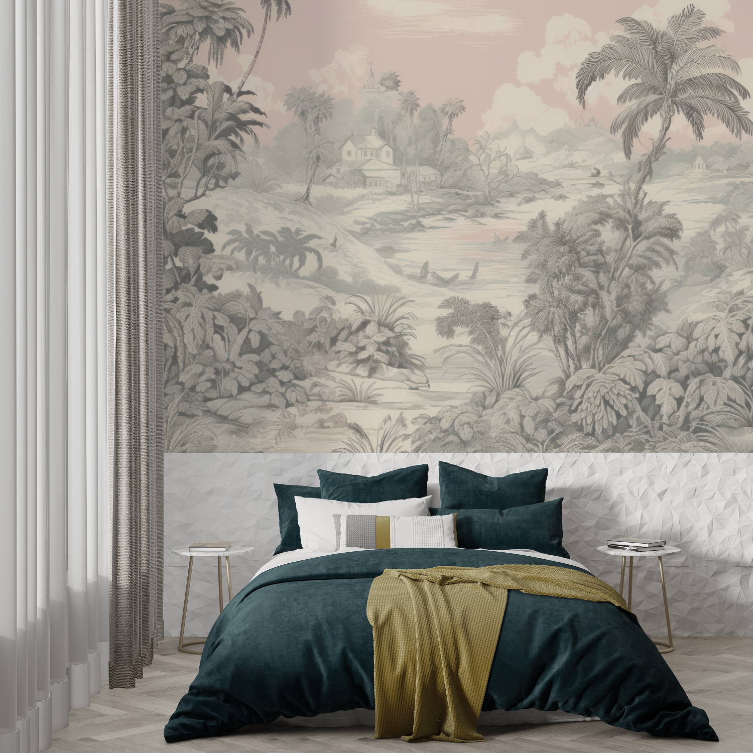 Toile de Jouy Pink Beige Wallpaper | Murals Wallpaper