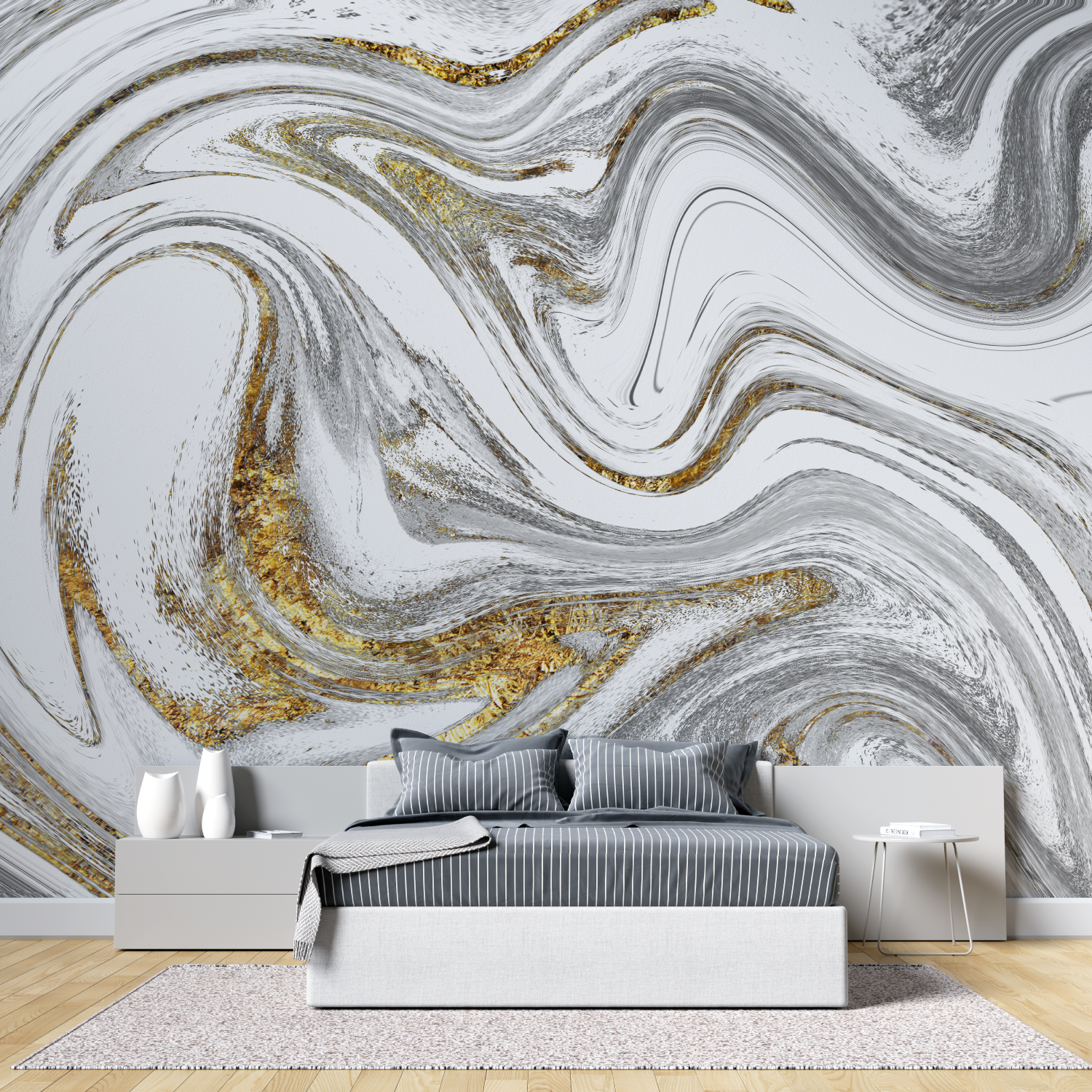 Fluid Gray and Gold Wallpaper | Murals Wallpaper