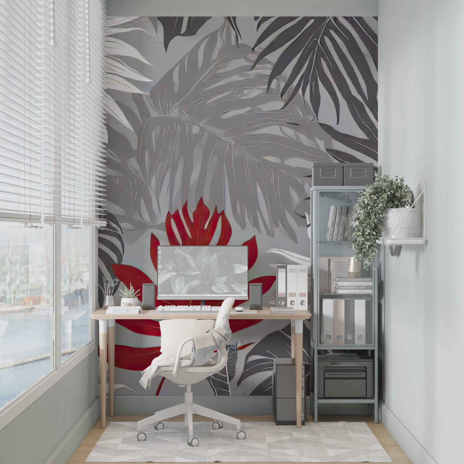 Tropical Gray and Red Wallpaper | Murals Wallpaper