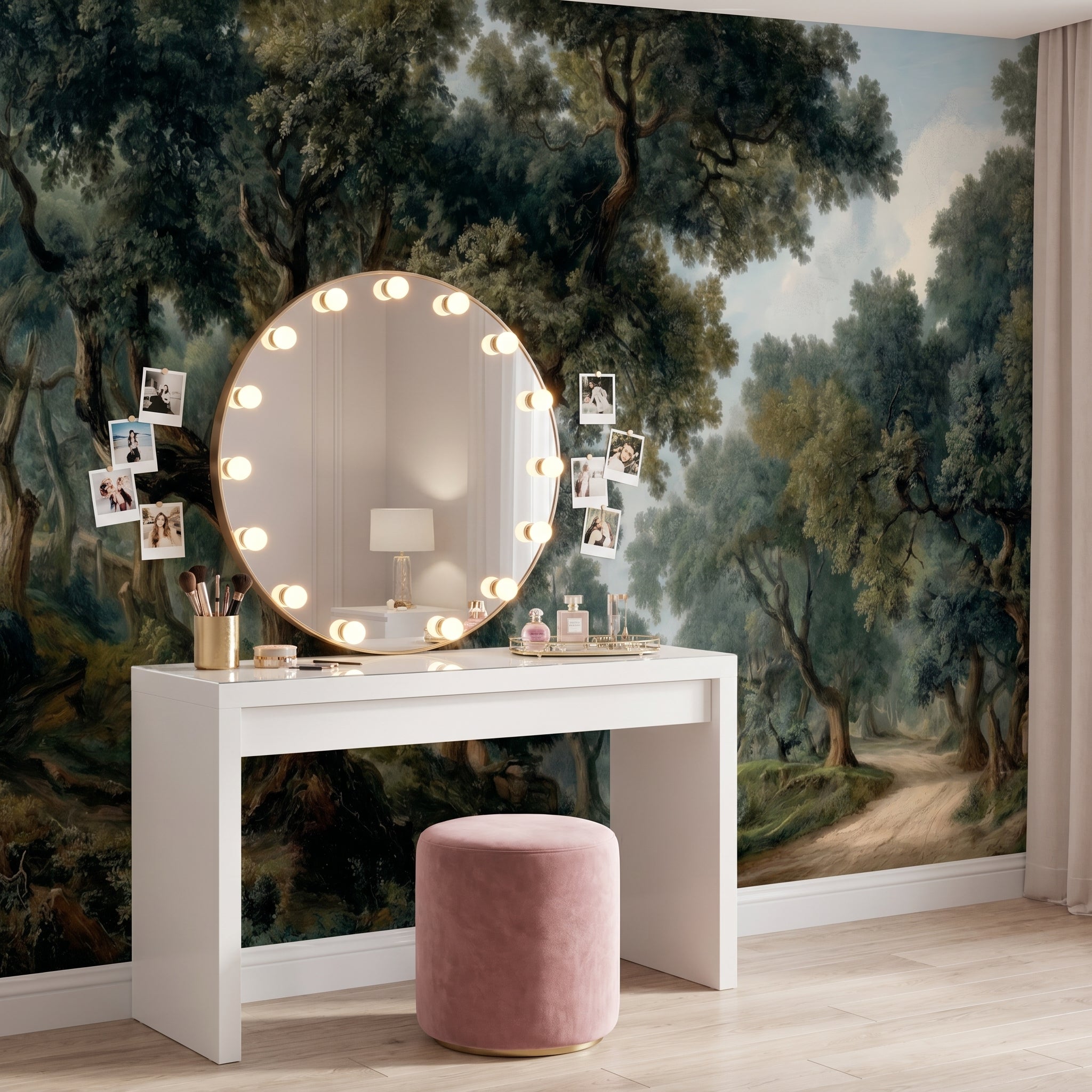 Panoramic Blush Enchanted Forest Wall Mural