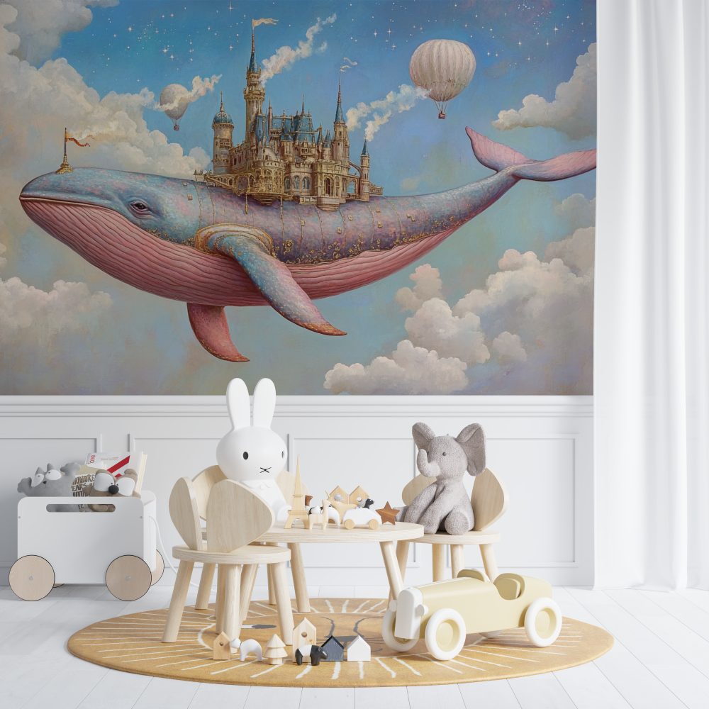 Whale Flying Wallpaper and Castle | Murals Wallpaper