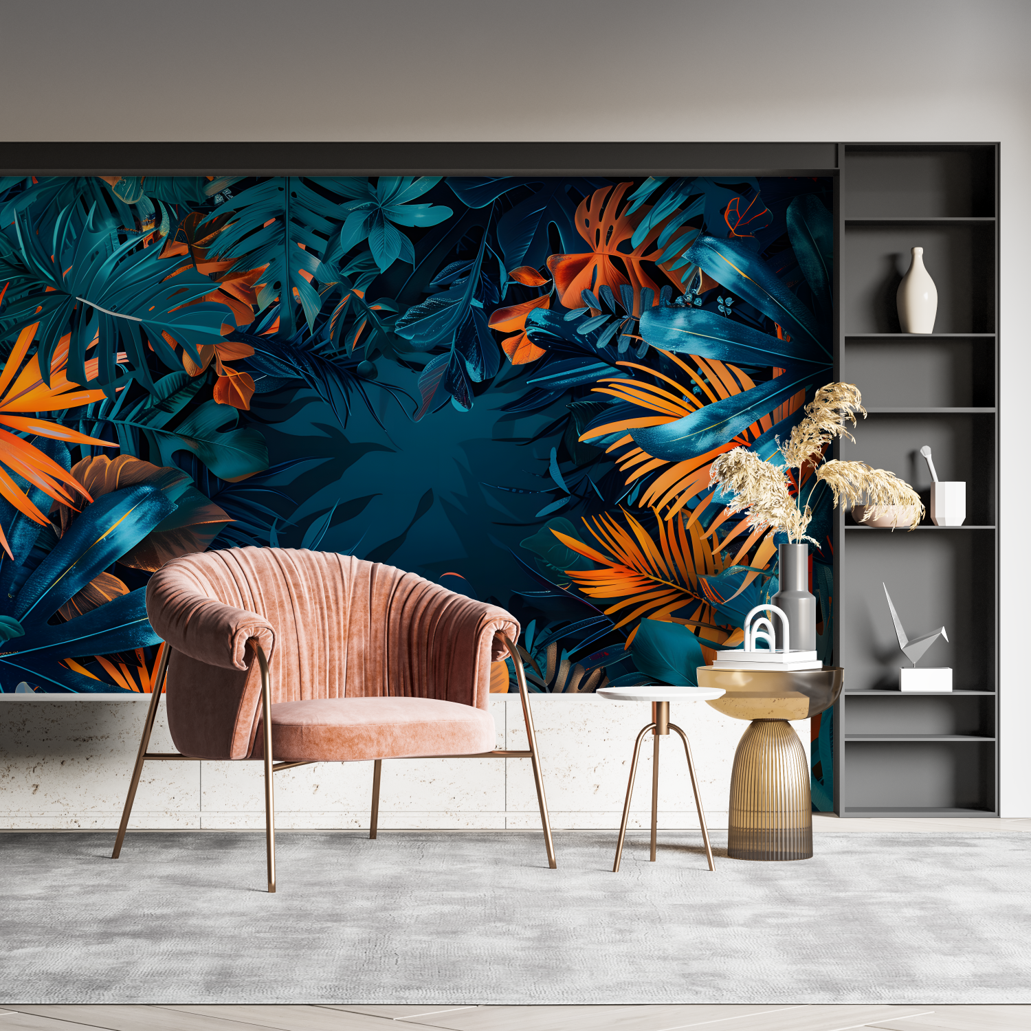 Blue Orange Leaf Wallpaper | Murals Wallpaper