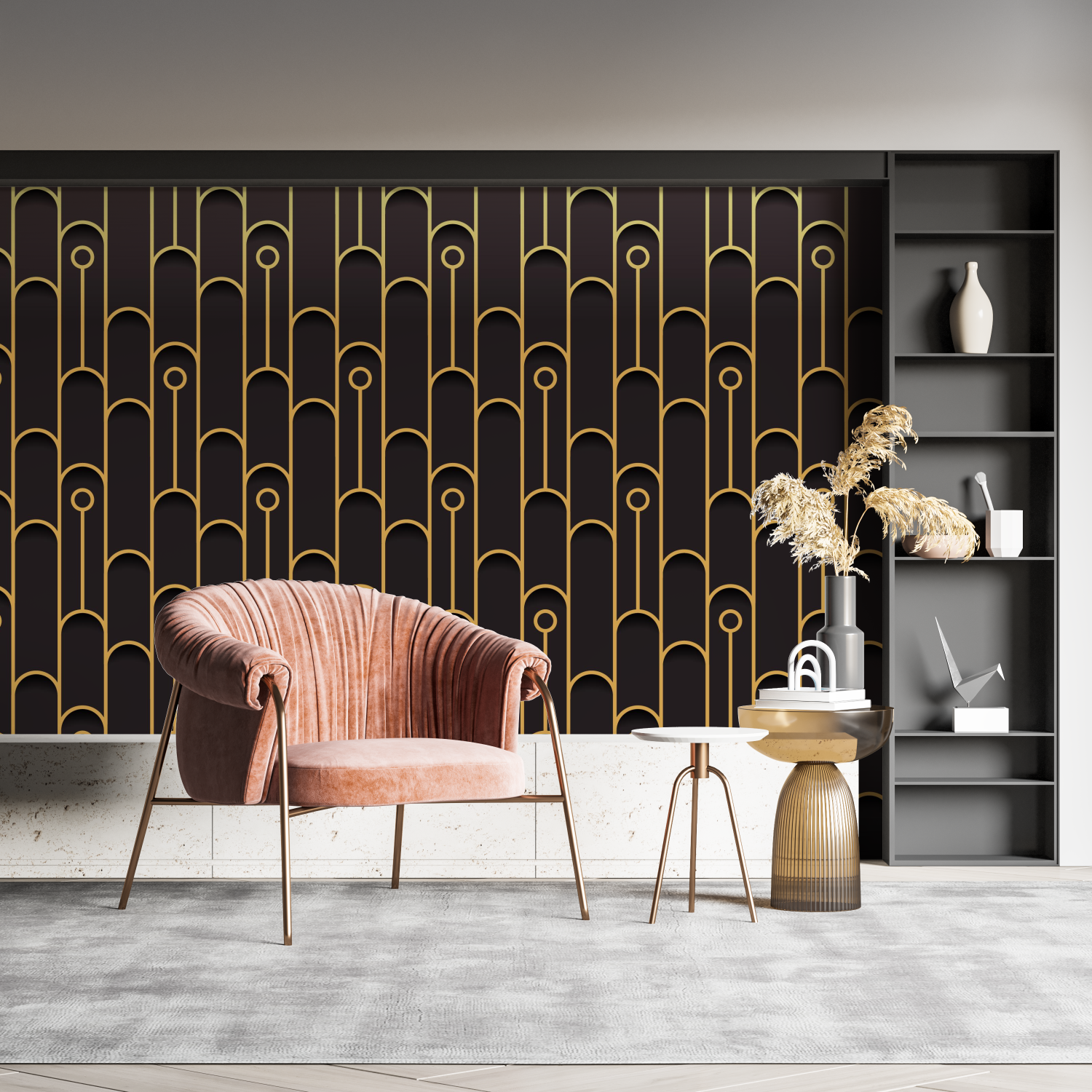 Black Wallpaper with Gold Pattern | Murals Wallpaper