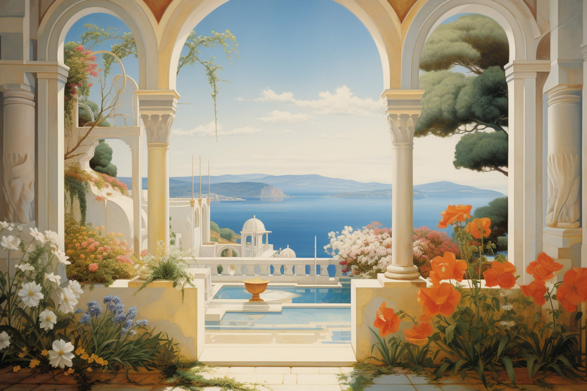 Watercolor Mediterranean Landscape Wallpaper | Murals Wallpaper