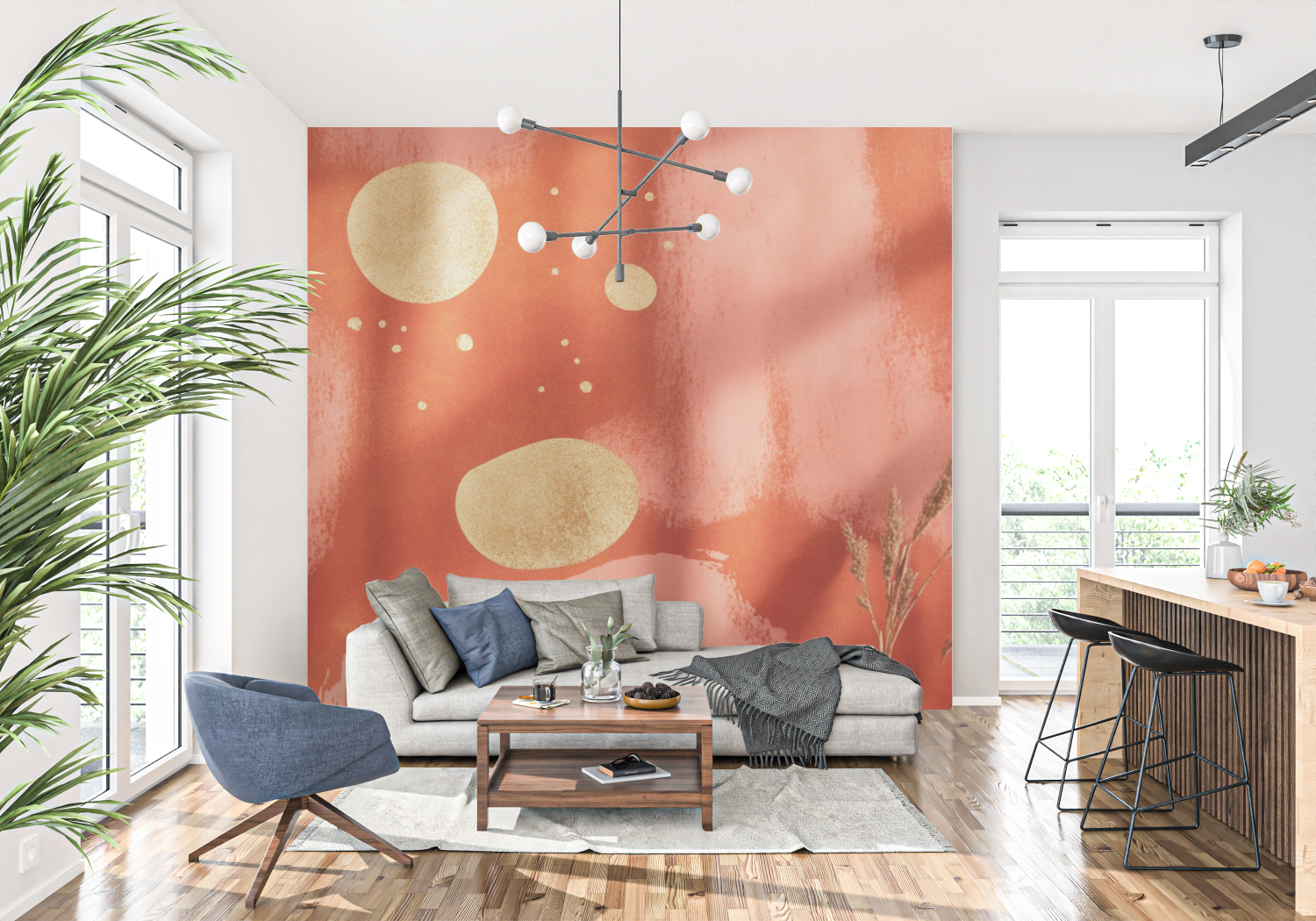 Terracotta Modern Golden Sparkle Wallpaper | Murals Wallpaper