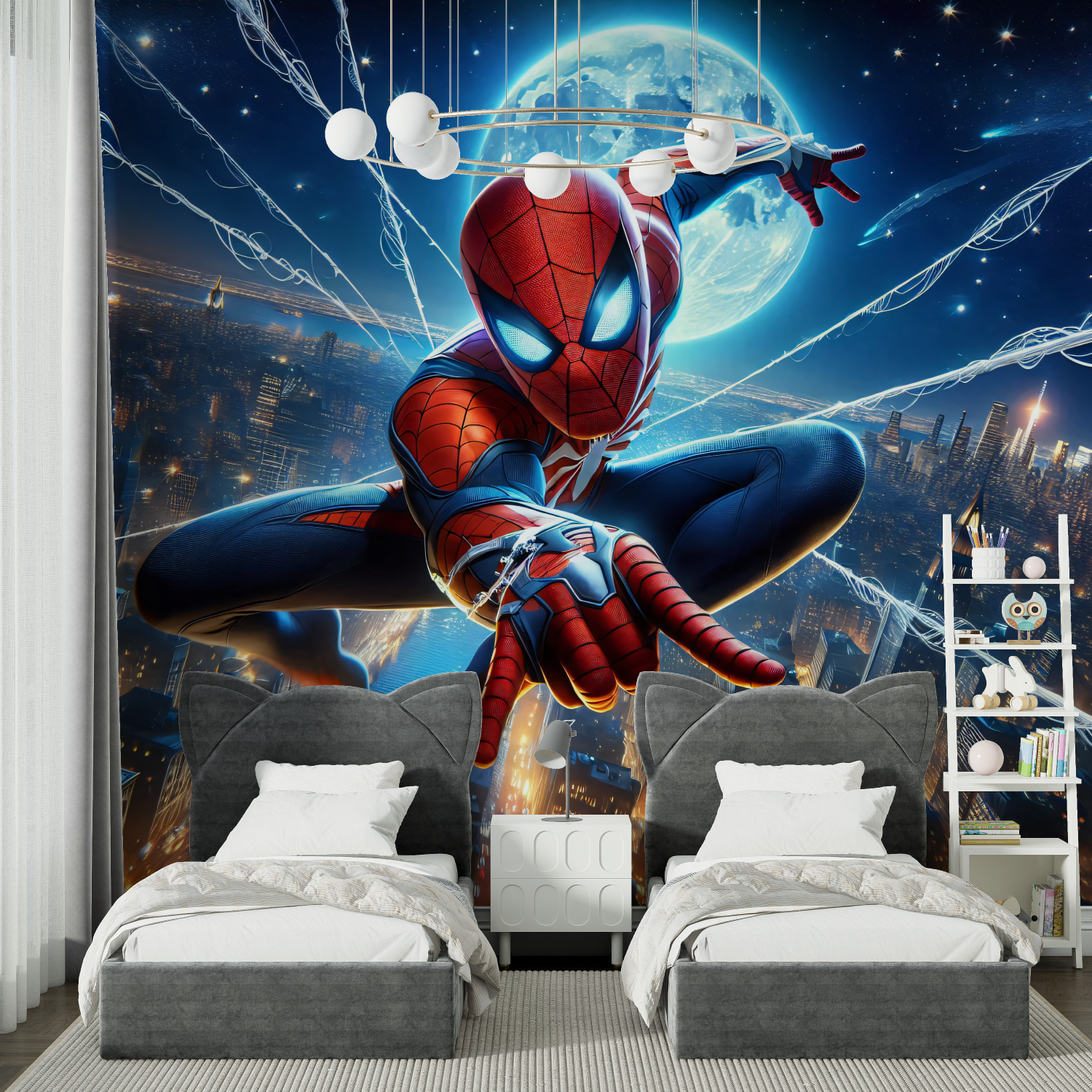 Spiderman-Tapete für Jungenzimmer - Jungenzimmer Bett