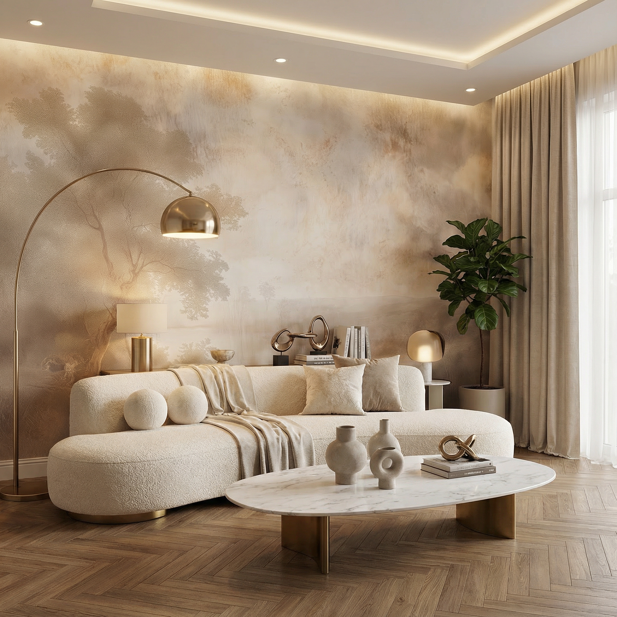 Vintage Landscape Toile Mural Wallpaper