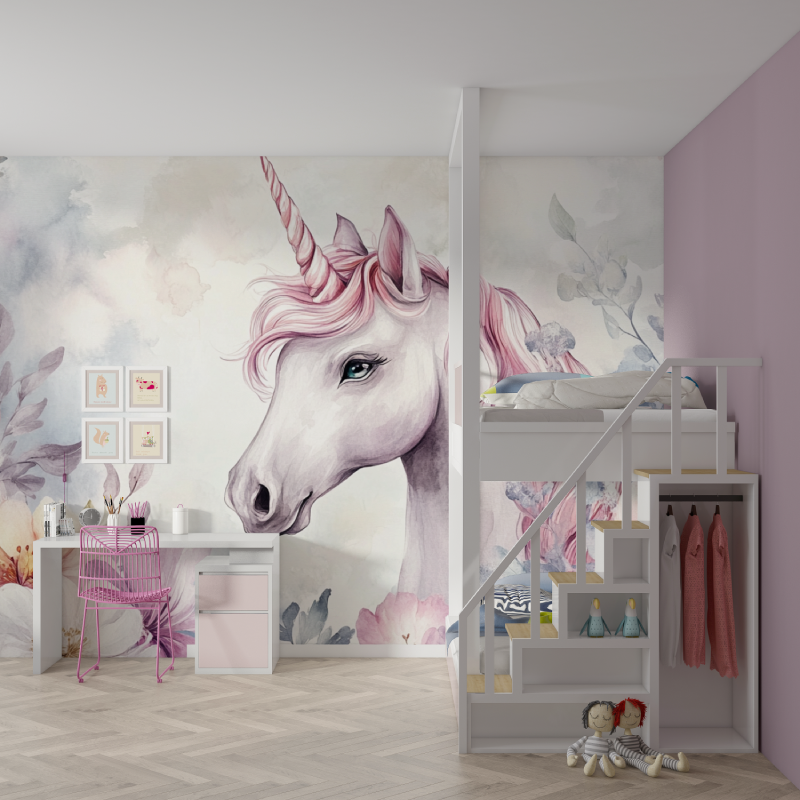 Unicorn Floral Wall Mural Wallpaper | Murals Wallpaper