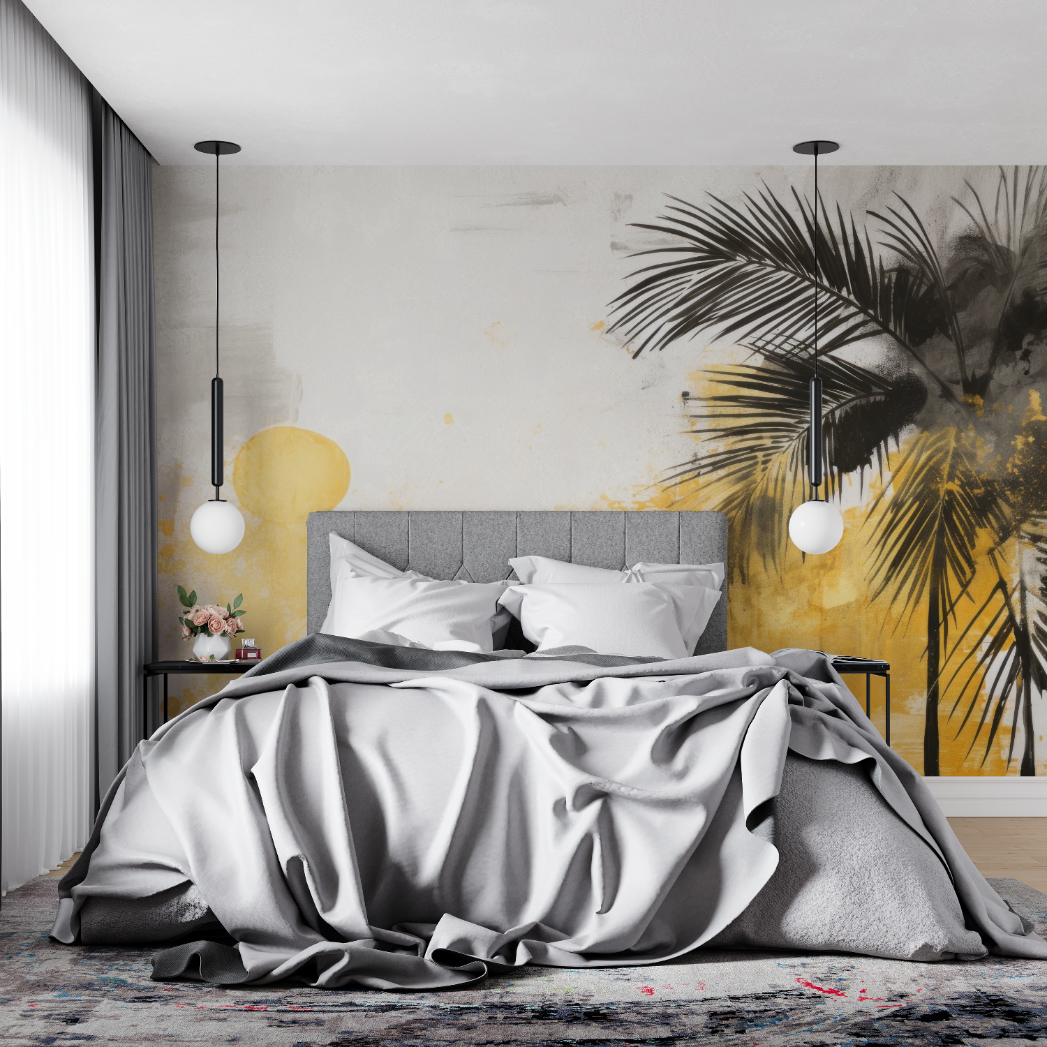 Yellow and Gray Tropical Wallpaper | Murals Wallpaper