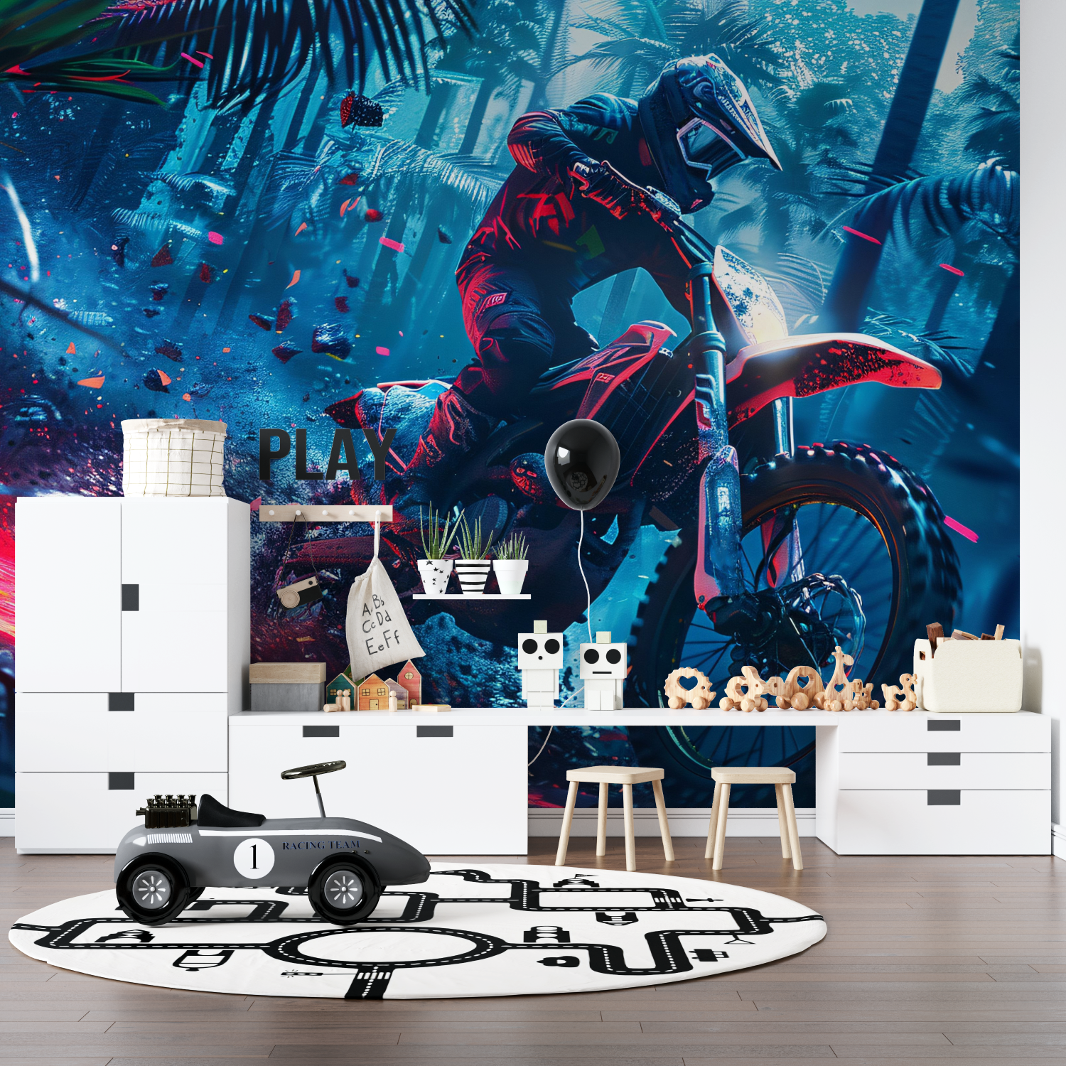 Tapete Garçon Motocross Neon – Panorama-Wand