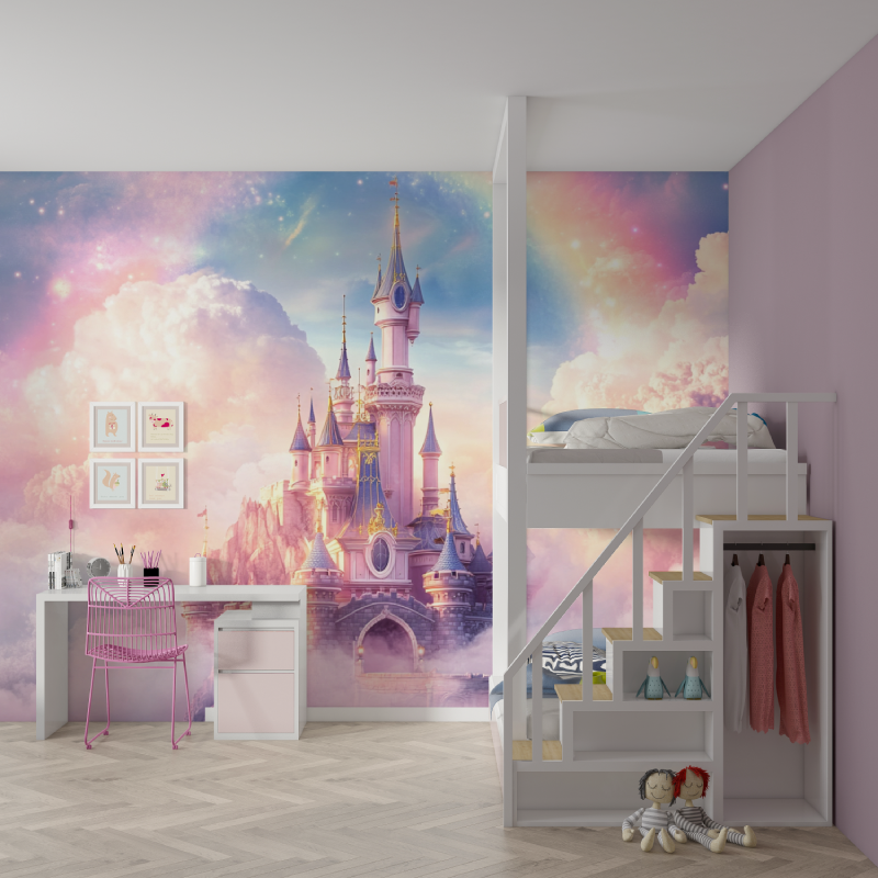 Tapete Prinzessinnen-Schlossbogen und Himmel über dem Kinderzimmer