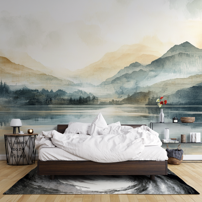 Aquarellpapier mit Aquarellmalerei, Lacustre-Leroy-Merlin-Mauer