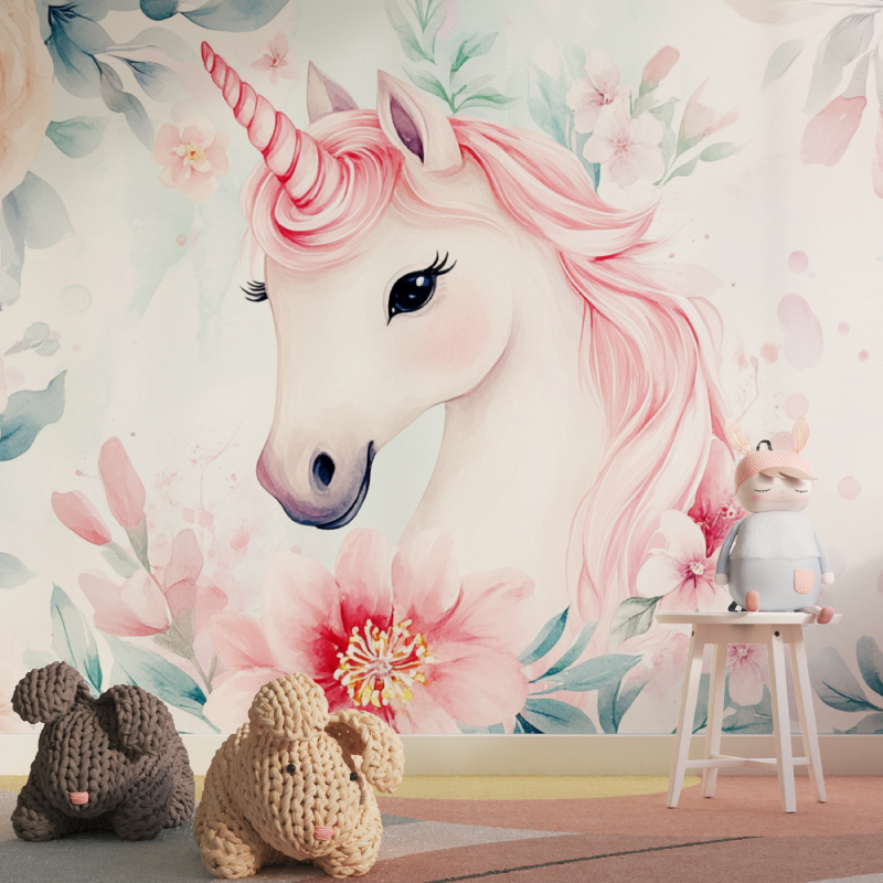 Papier-Peint-Licorne-Papa-cher-fleuri-Tapisserie-for-fille
